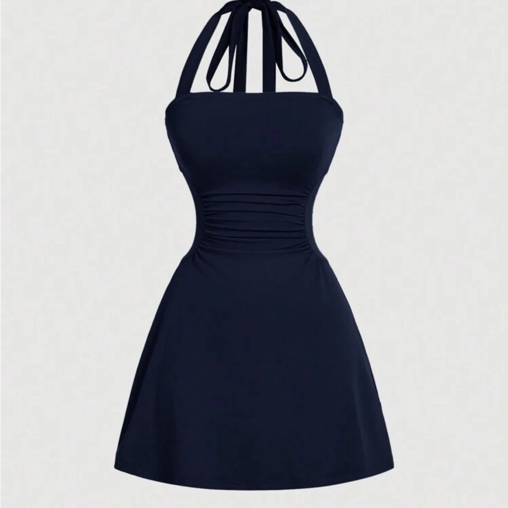 Navy Blue Halter Dress